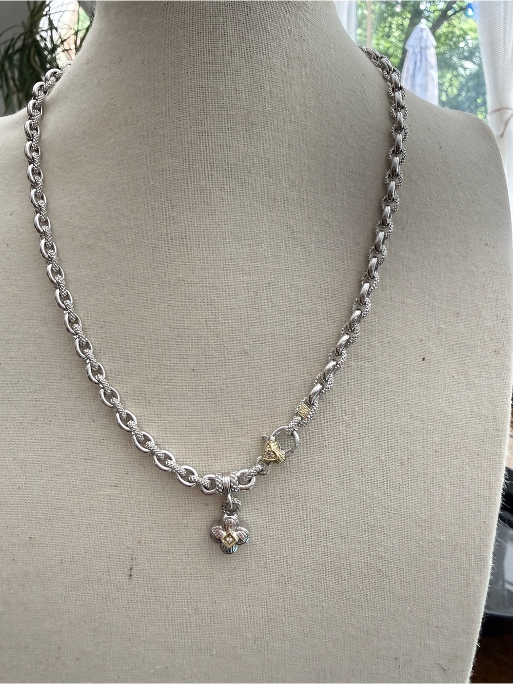 Judith Ripka TWO Collection Two-Tone Silver & 18K Gold Diamond Clover Necklace